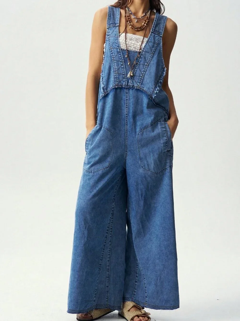 Blue Casual Women's Woven Denim Washed Jumpsuit